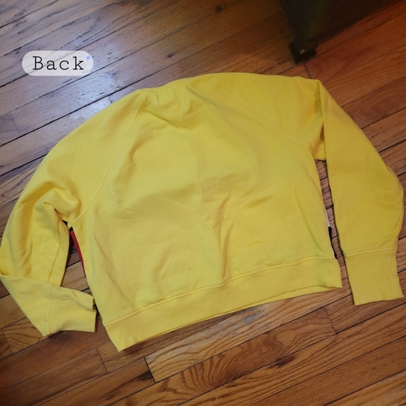 Y2K Cropped Tommy Hilfiger Yellow Retro Logo Crewneck Sweater L - Picture 7 of 8